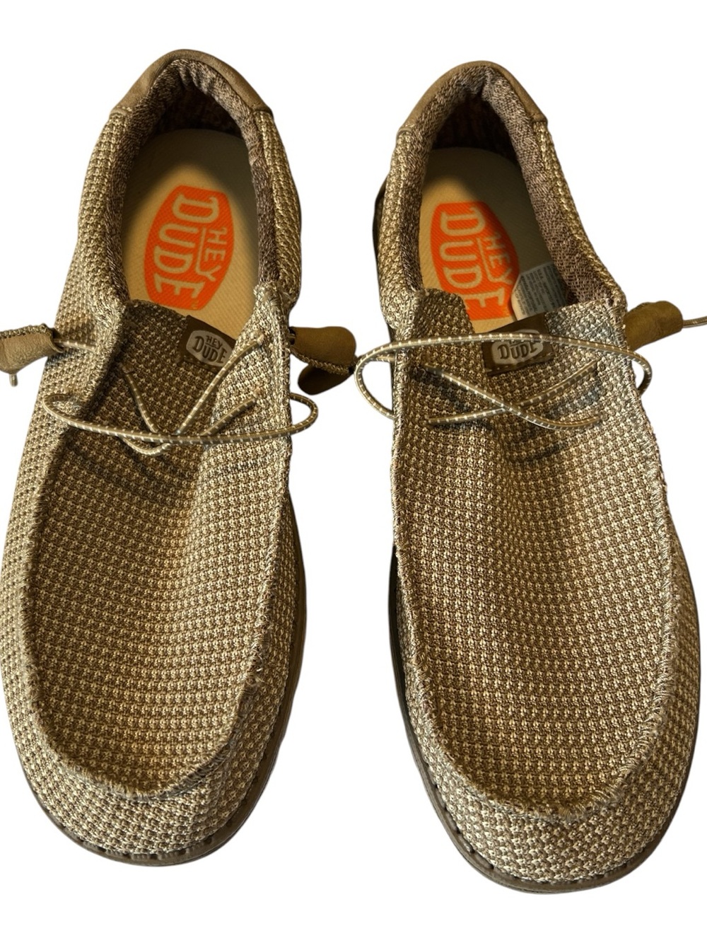 Hey Dude Wally Sport Tan Knit Slip-On Loafers Elastic Bungee Lace Men's Sz 10